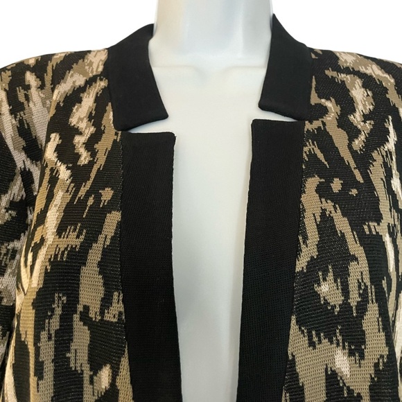Ming Wang Knit Jacket with Notch Collar in Black Tan Cream Animal Print Size M - Picture 3 of 11